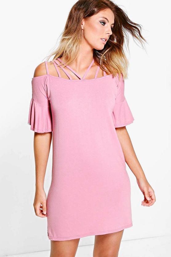 Frankie Strappy Neck Flare Sleeve Dress